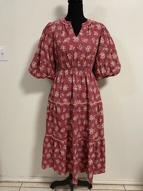 &merci Dress Women’s Size small Maroon Floral It Will Be Okay Prairie Midi Dress